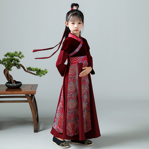 Children chinese hanfu prince robes for boy Tang costumes for boy ang girl ancient Hanfu swordsman suit long sleeve dress for kids