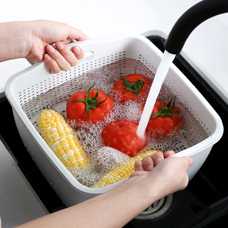Nordic Ins Wind Double Wash Vegetable Basket Vegetable Drain Basket Suit Home Kitchen Fruit Containing Basket Wash Basin