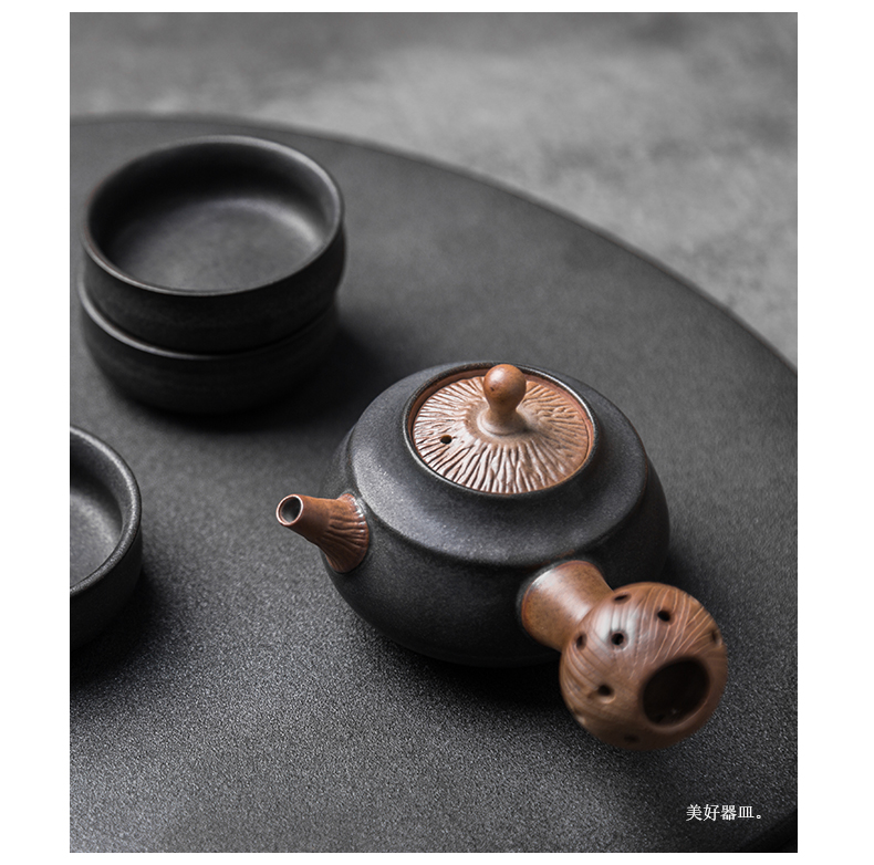 The content of creative side pot of checking ceramic teapot tea kungfu tea set travel bowl is a set of tea cups