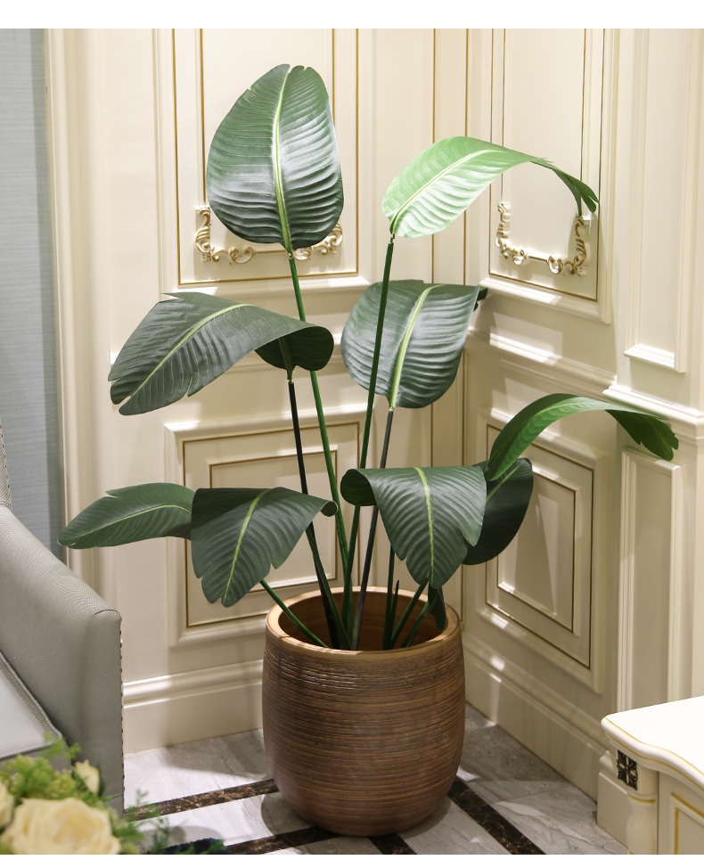The Nordic I and contracted style hotel simulation large diameter brown ceramic flowerpot landing indoor living room green plant flower arrangement