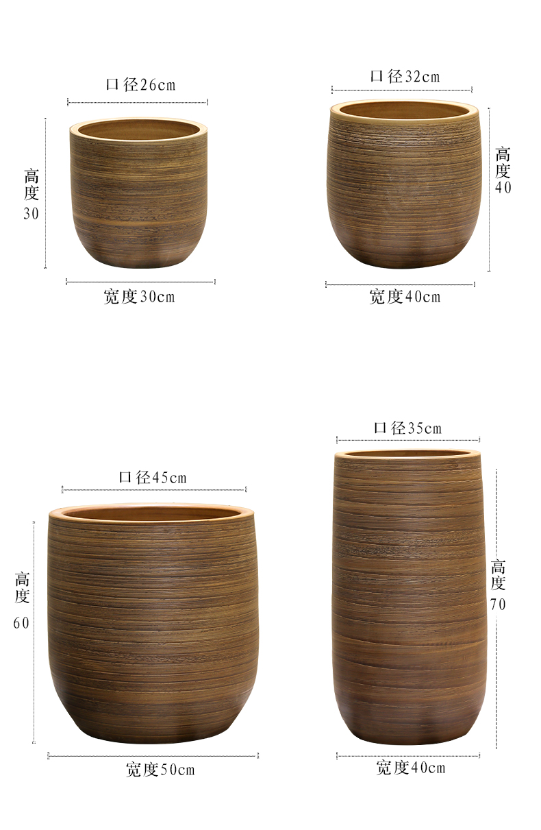 The Nordic I and contracted style hotel simulation large diameter brown ceramic flowerpot landing indoor living room green plant flower arrangement
