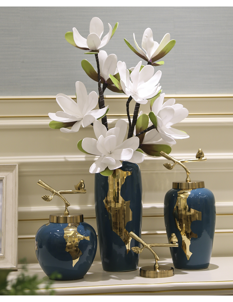 Mesa of new Chinese style ceramic vase retro creative light much dry flower, flower implement home decoration decoration is a sitting room