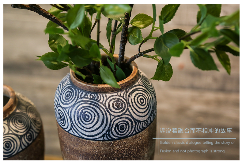 Coarse pottery vase retro mesa jingdezhen household flower earthenware jar creative ceramic sitting room adornment is placed