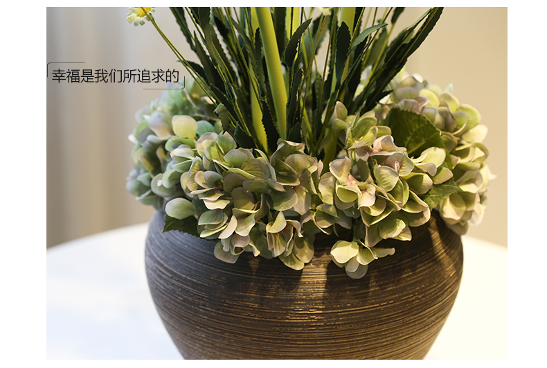 Jingdezhen ceramic coarse pottery retro black black mesa decoration decorative vase simulation flower flower flower implement suit furnishing articles