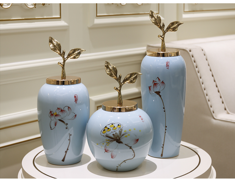 The new Chinese vase furnishing articles bronze sitting room simulation dried flowers flower arrangement ceramic table porch decoration home decoration