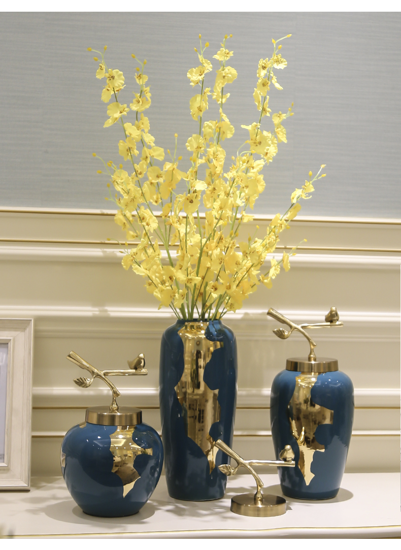 Mesa of new Chinese style ceramic vase retro creative light much dry flower, flower implement home decoration decoration is a sitting room