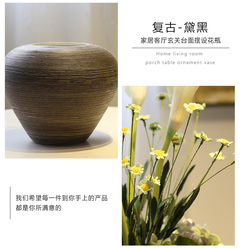Jingdezhen ceramic coarse pottery retro black black mesa decoration decorative vase simulation flower flower flower implement suit furnishing articles