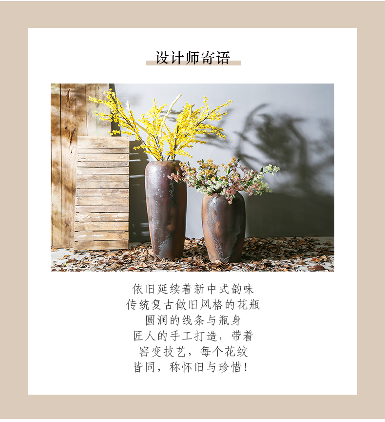 Coarse pottery dated landing big vase decoration to the hotel villa store theme flower decoration simulation