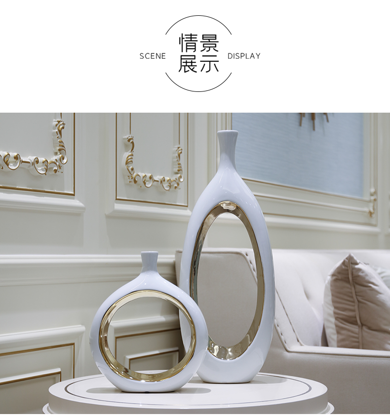 Light European - style key-2 luxury home sitting room adornment handicraft furnishing articles of jingdezhen ceramic flower flower implement TV ark, decoration