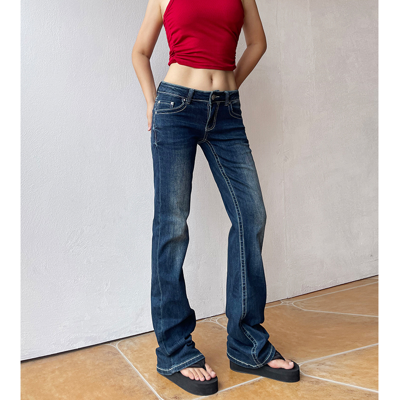 American Retro Hot Girl Low-Waist Jeans for Women, Slightly Flared, Narrow Straight-Leg, Loose-Fitting, Slimming, Floor-Length Pants