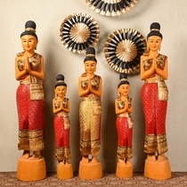 Thai style doorman furnishings crafts Southeast Asian characteristics creative solid wood restaurant welcome figures maid ornaments