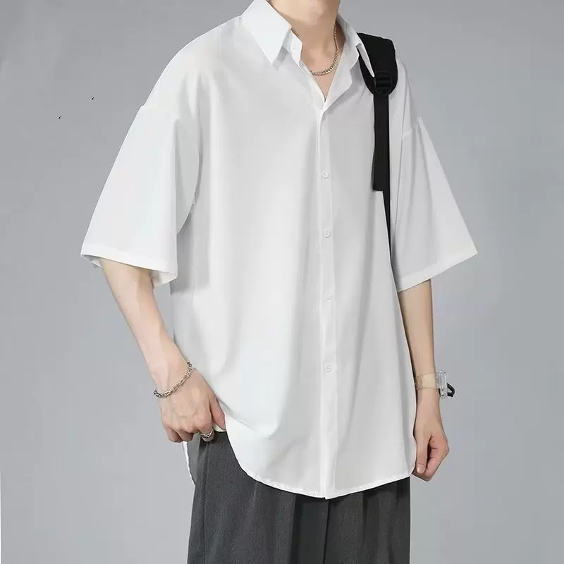 Silk black shirt, plus size, loose fit