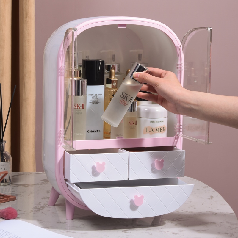 Double door Cosmetics Containing Box Mouth Red Makeup Brush remove makeup Cotton mask Beauty Egg Glasses Tabletop Shelve