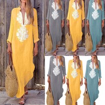 Summer V-neck Women Dress Loose Ladies Party Beach Sundress7