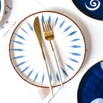 Japanese retro personalized ceramic plate subnet Red household dish Western plate steak plate steak plate disc tableware snack plate