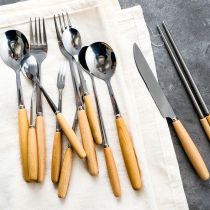 Beech handle stainless steel knife and fork spoon tableware household Western steak knife and fork dessert spoon fruit fork chopsticks set