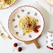 9 5 inch cherry pie plate creative large ceramic baking tray household dish fruit salad plate Western plate pizza plate