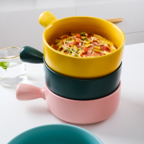 Nordic ceramic instant noodles fruit salad bowl home creative large handle oven baked rice bowl breakfast baking bowl