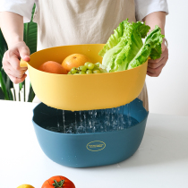 Home Nordic Style Double plastic washbasin Vegetable Kitchen Leash Basket Creative Fruit Pan Living Room Fruit Basket