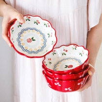 Creative Japanese Ceramic Bowl Home Personality Rice Bowl Cherry Small Bowl Fruit Salad Bowl Dessert Bowl Microwave Grilled Bowl