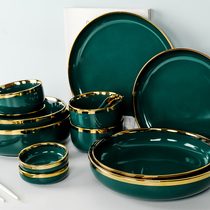 European dishes and dishes set light luxury gold edge ceramic tableware home Nordic dishes rice bowl soup bowl dishes fish plate