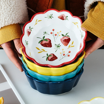 Cute Strawberry Ceramic Bowl Creative Home Personality Single Fruit Salad Bowl Breakfast Wheat Bowl Baby Supplementary Bowl