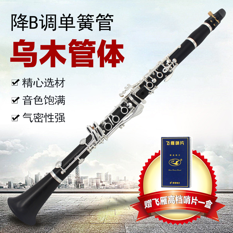 Drop Bb-tuned clarinet clarinet for beginners to play the test professional ebony tube body silver-plated button with musical instrument luggage