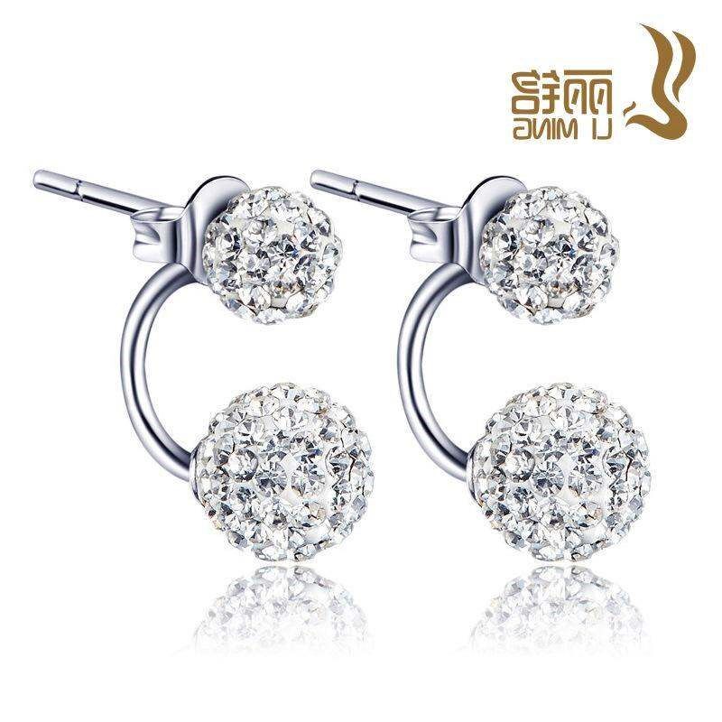 S925 sterling silver Shambala earrings jewelry double ball ear pin