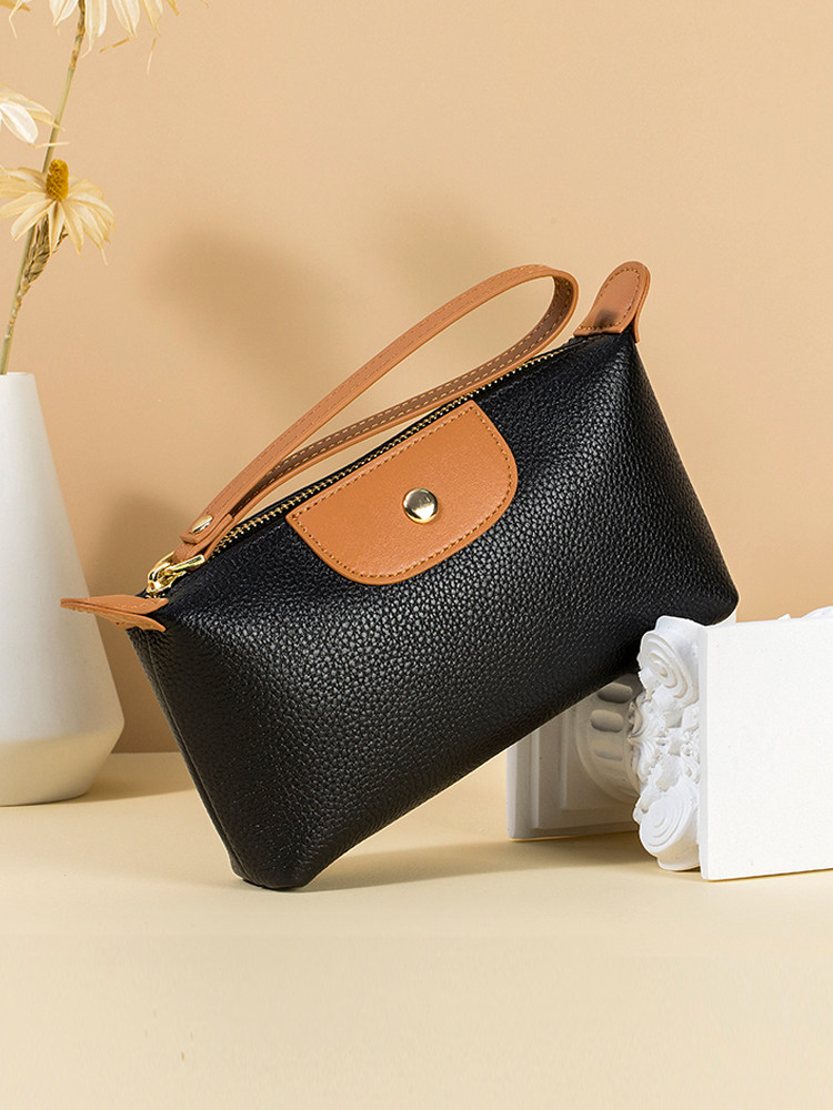 Genuine Leather Clutch Bag, Long Wallet, Women's Bag, First-Layer Cowhide Hand-Held Mobile Phone Bag, Large-Capacity Storage Cosmetic Bag