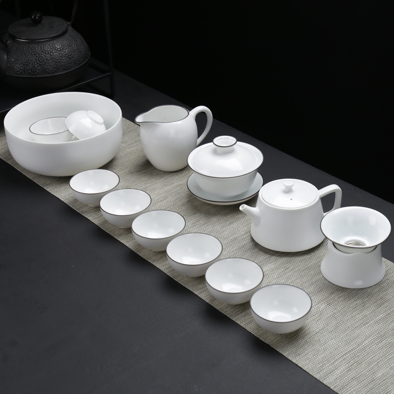 White porcelain tea set ceramic kung fu tea tea tray of a complete set of tea tureen teapot teacup household contracted