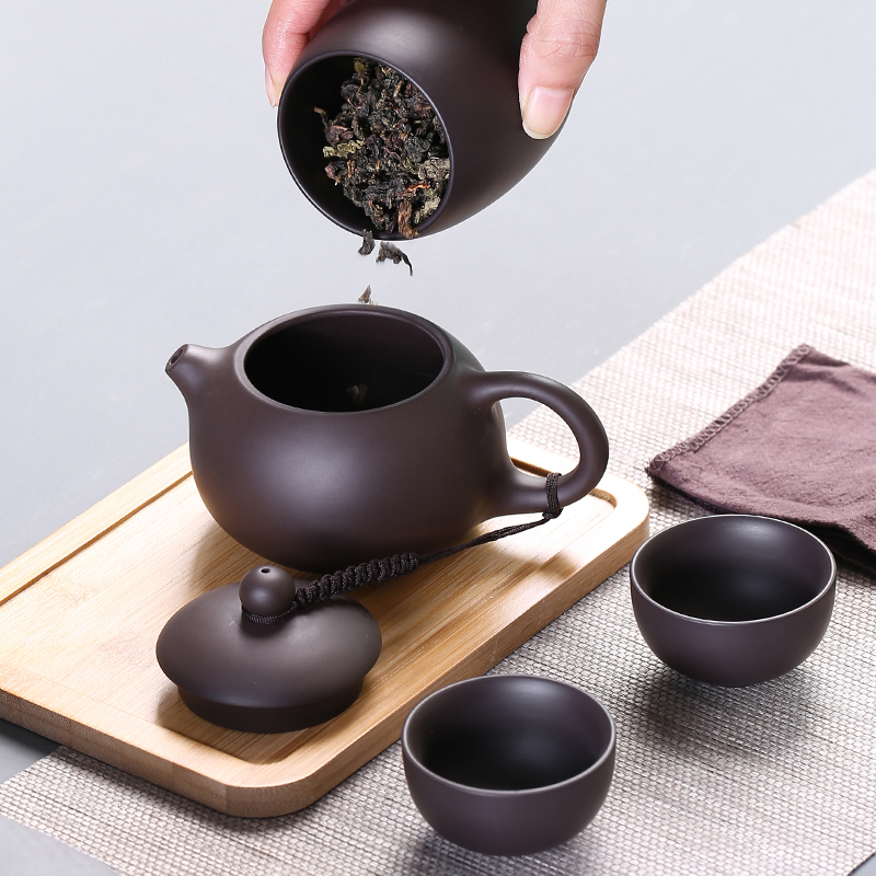 Travel tea set suit portable package crack cup a pot of two cups of violet arenaceous kung fu Travel gifts LOGO custom - made the teapot