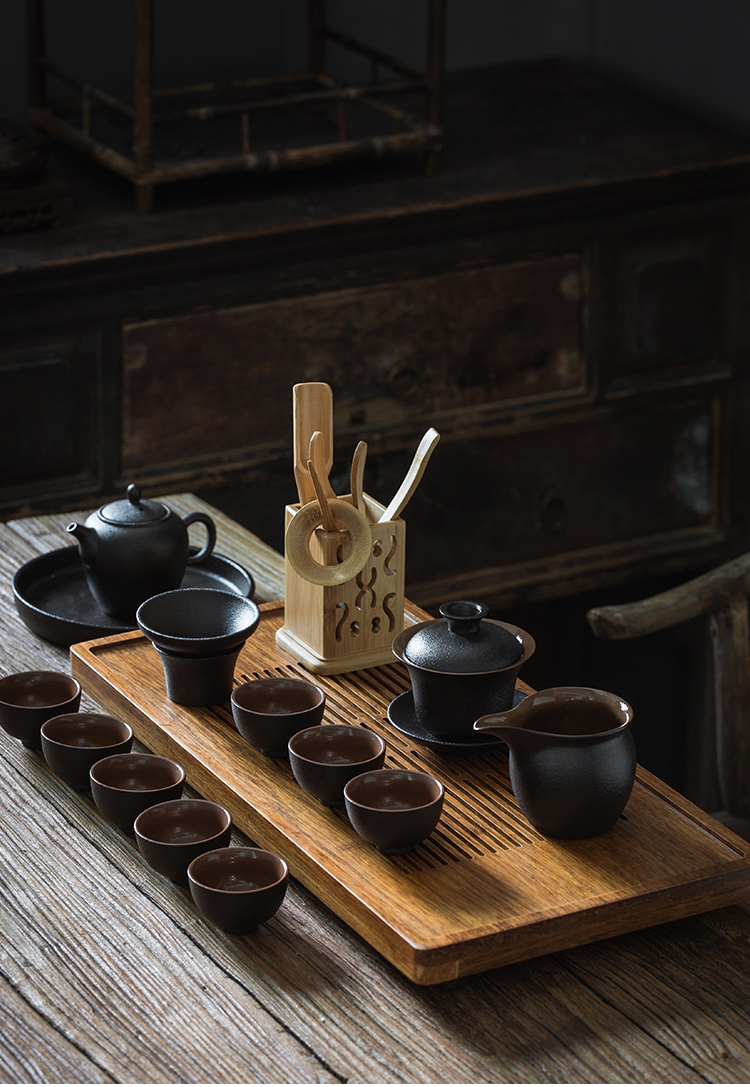 Tea sets of household ceramic kung fu Tea set Japanese restoring ancient ways of dry Tea Tea tray was coarse ceramic Tea set bamboo cups