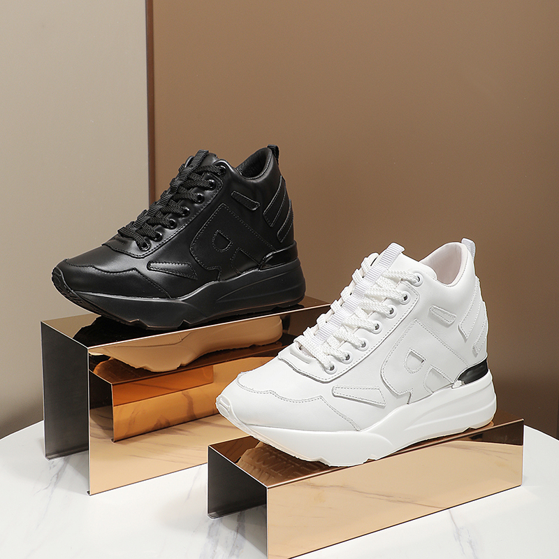 2026 Spring New Style Height-Increasing Women's Shoes 10cm Thick-Soled Platform Cowhide Wedge Casual Travel Shoes for Petite Women