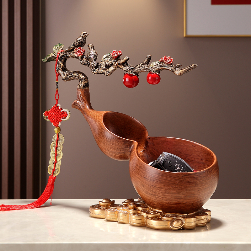 Living Room Entrance Foyer Shoe Cabinet for Storing Keys, Decorative Ornament, Gourd Zen Style, Vintage Chinese Style Housewarming Gift