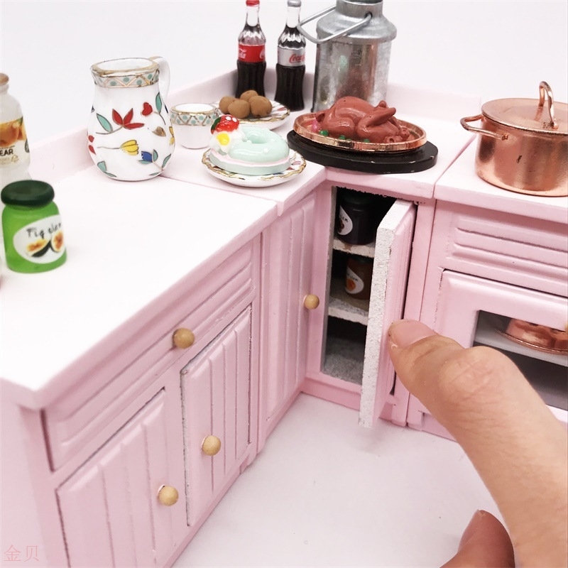 1:12 Mini Doll House Kitchen dress up home wine whole cabinet miniature food playing models table sink counter set combination