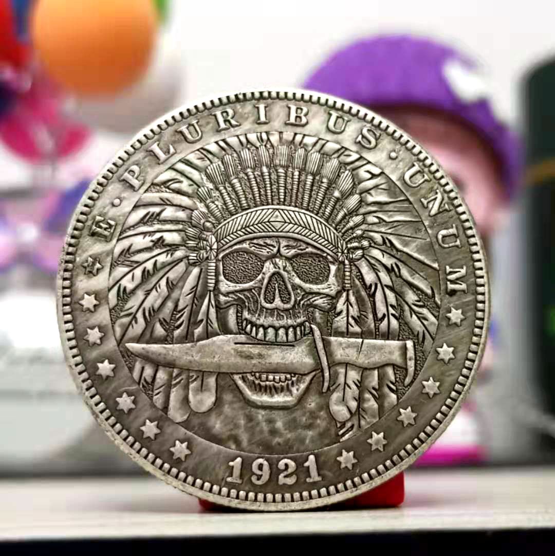 Indian Chief Silver coin Skull Coin Rangers Commemorative Coin Reliquaries Retro Coin Selfie Knife Engraving Foreign Currency