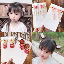 Childrens short step shake jade drop hairclip girl retro Chinese style Hanfu headdress clip little girl floral headdress Princess