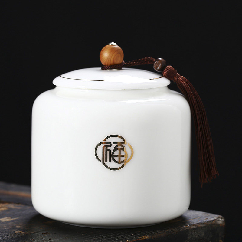 Ceramic large number of shea butter jade tea leaf jars white sketching tea pot storage jar jade white porcelain sealing tank storage tank