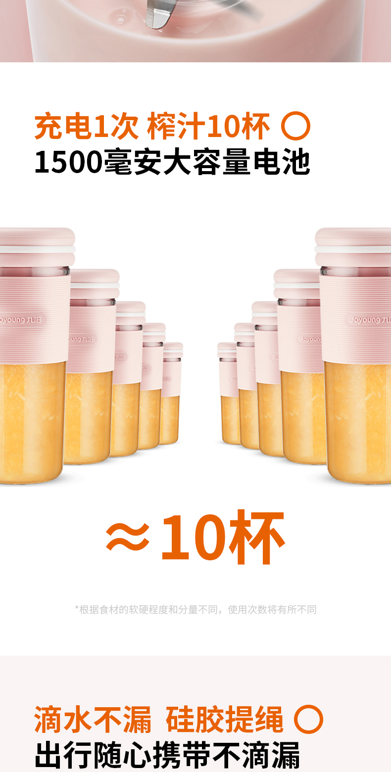 九阳 便携式全自动榨汁机 300ml 满电可榨10杯 图6