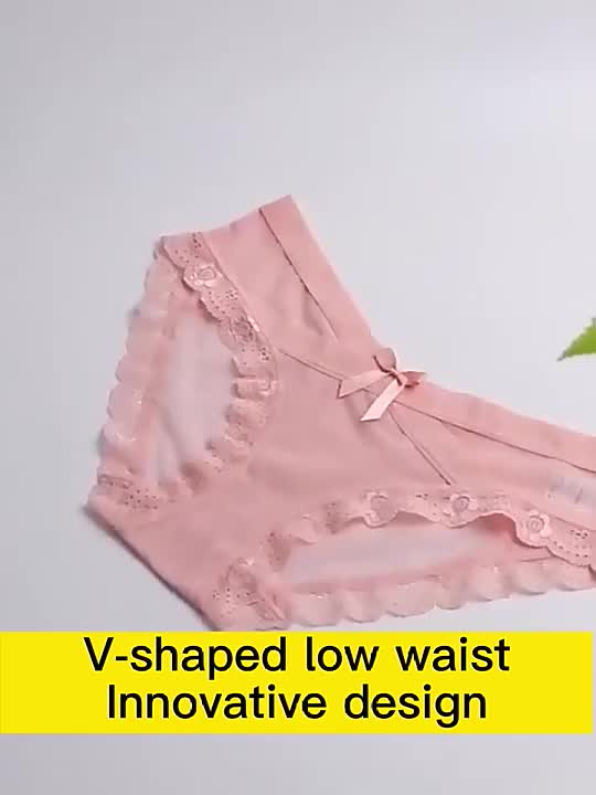 Breathable Cotton Crotch Briefs Embroidered Hollow Out Tanga Underwear