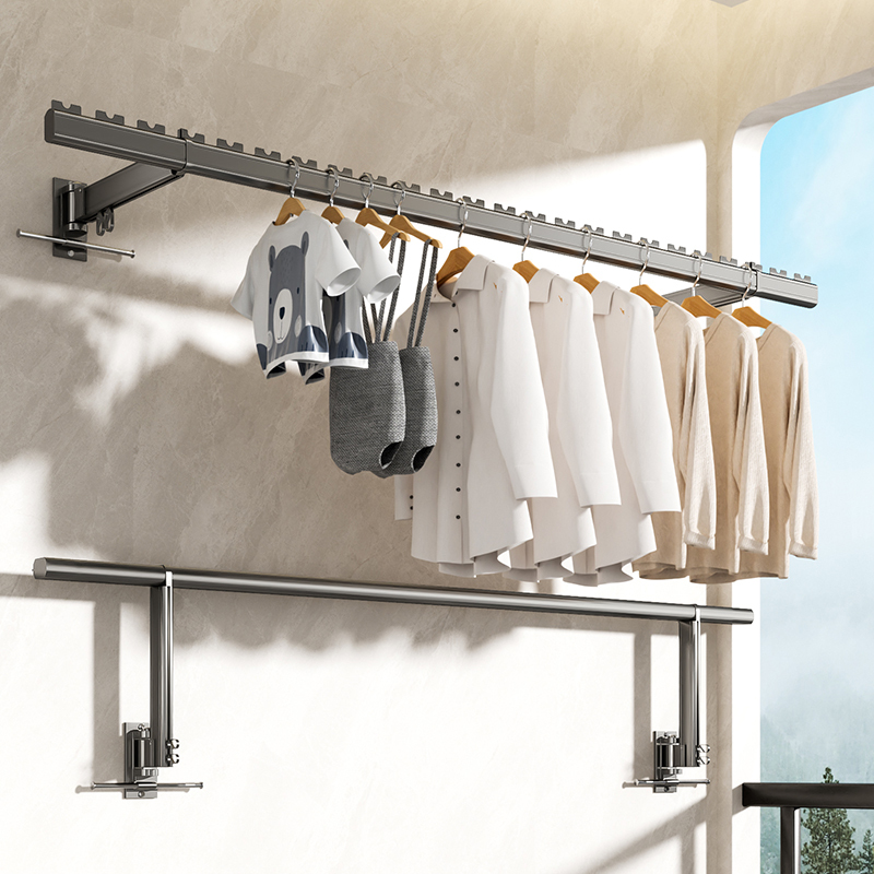 Side-Mounted Clothes Drying Rack, Wall-Mounted Folding Balcony Clothes Rack, Household Single-Rod Windproof Side Clothes Drying Pole