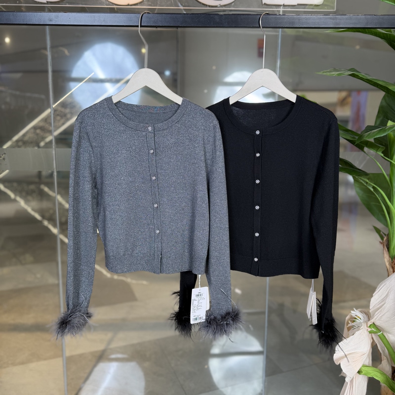 【X Shadow】25 Autumn Z5091770 (Non-Returnable) 4% Sheep Wool 1.3% Cashmere Shiny Knit Cardigan