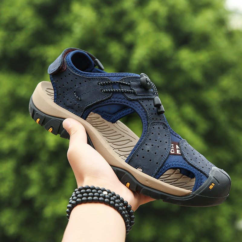 Septwolves sandals 2021 summer men's first layer cowhide outdoor casual shoes non-slip toe cap breathable beach shoes