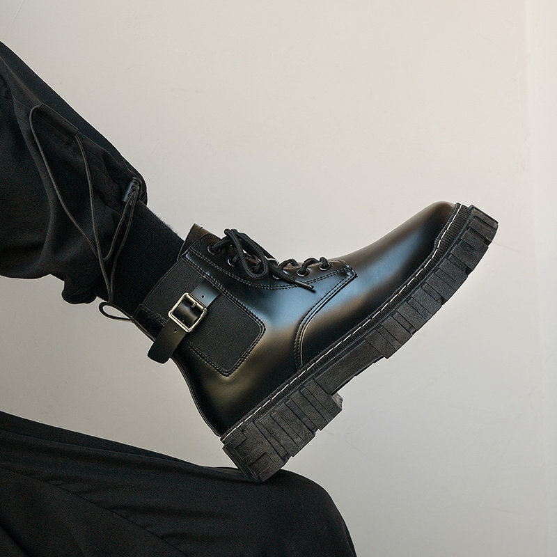 Septwolves thick-soled men's shoes spring and autumn tooling high-top leather shoes men's shoes ins Martin boots men's youth medium tube tide