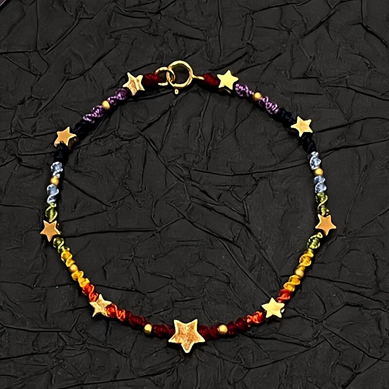 DIY Handmade Star-Woven Bracelet, Colorful Rope, Rainbow Bracelet Material Package, Creative Gift for Couples on 520 Valentine's Day