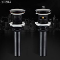 Black basin bouncing water drain European full copper table basin wash hand basin glass Basin press type drain accessories