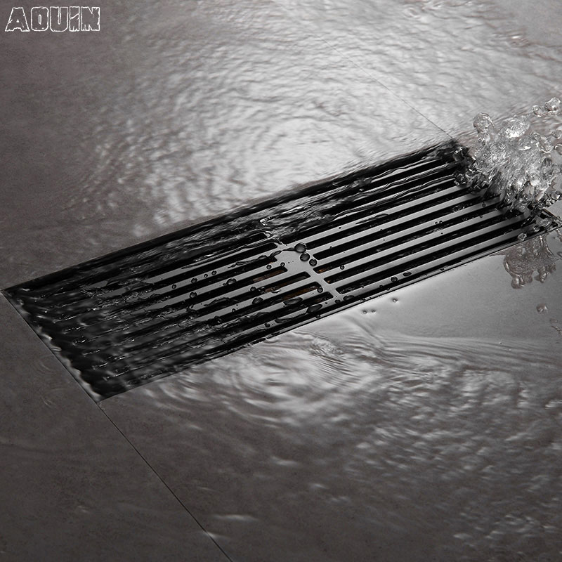 Black Floor Drain Deodorizer Cosmetic room rectangular invisible bathroom full copper core shower room washing machine launching floor drain