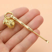 Pure copper toothpick ear spoon Brass one-piece double-headed double-use multi-function portable fruit toothpick flossing key pendant