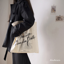 ANDCICI Paris niche vintage handwritten movie lines chic joker shoulder bag women canvas bag shopping bag