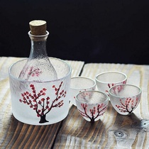 Handmade Japanese cherry blossom glass sake cup pot set Yellow wine wine warmer Hot jug Plum coffee tea White wine cup